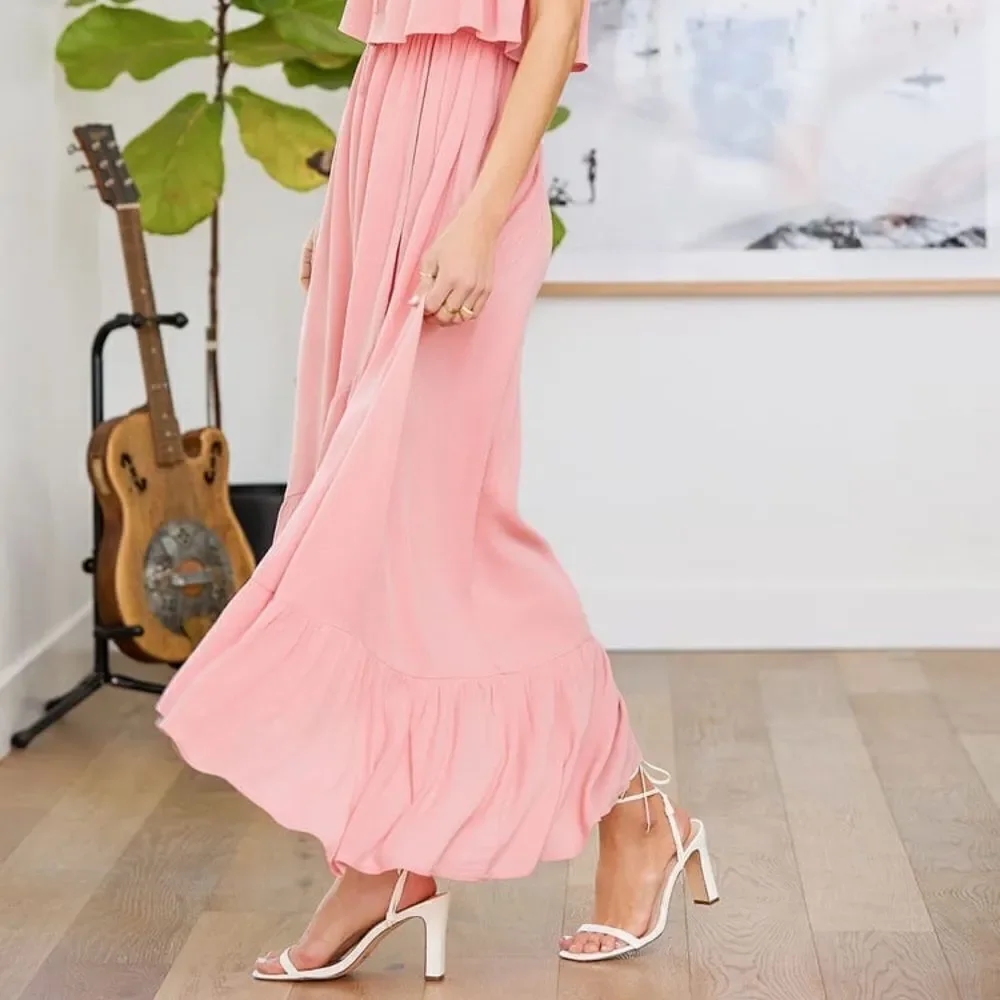 LULUS Women’s Sincerely Yours Blush Pink Ruffled Midi Dress in the Size Small - Picture 12 of 16